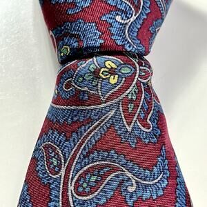 ETRO Men's Neck Tie Red Blue Green Yellow All Silk Paisley Woven Luxury Necktie
